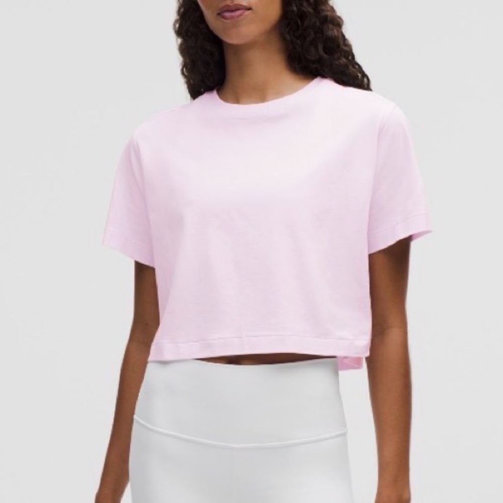 Lululemon all yours, organic cotton, cropped T-shirt - pink organza
